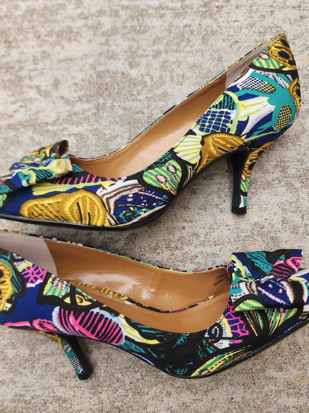 J. Renee Colorful Fabric Floral Pointed-Toe Bow Heel Retro Pumps, Multicolor 7M